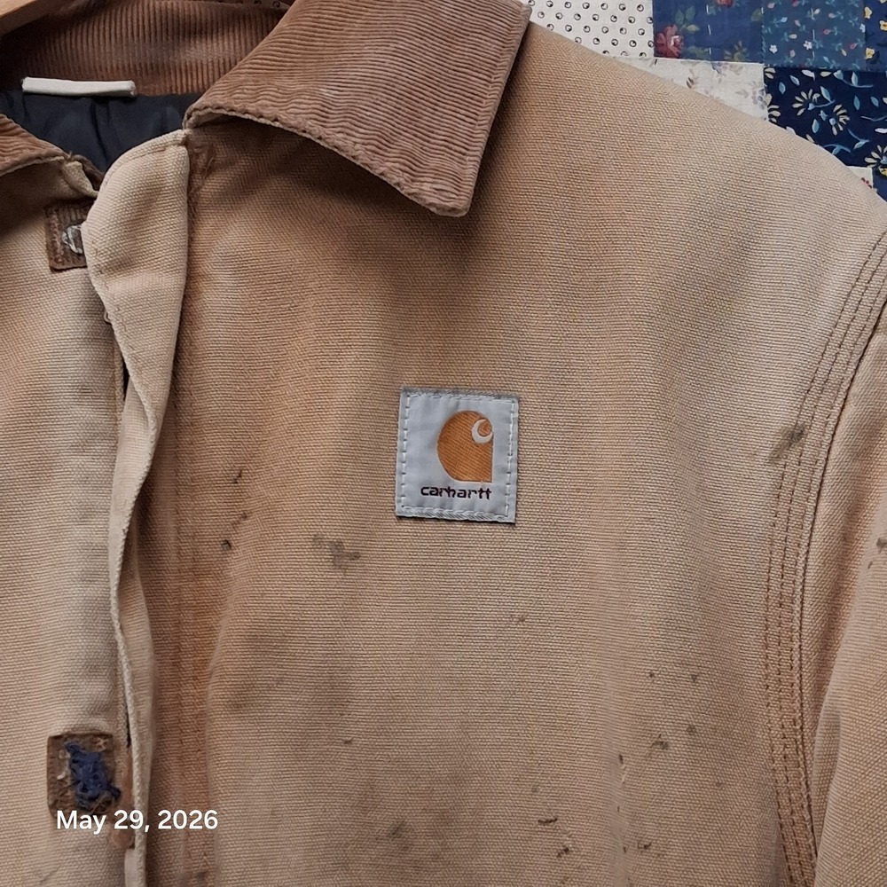 Vintage Carhartt JQ186 Arctic Quilt Lined Brown Canvas Jacket Large Faded J02 - Picture 4 of 13